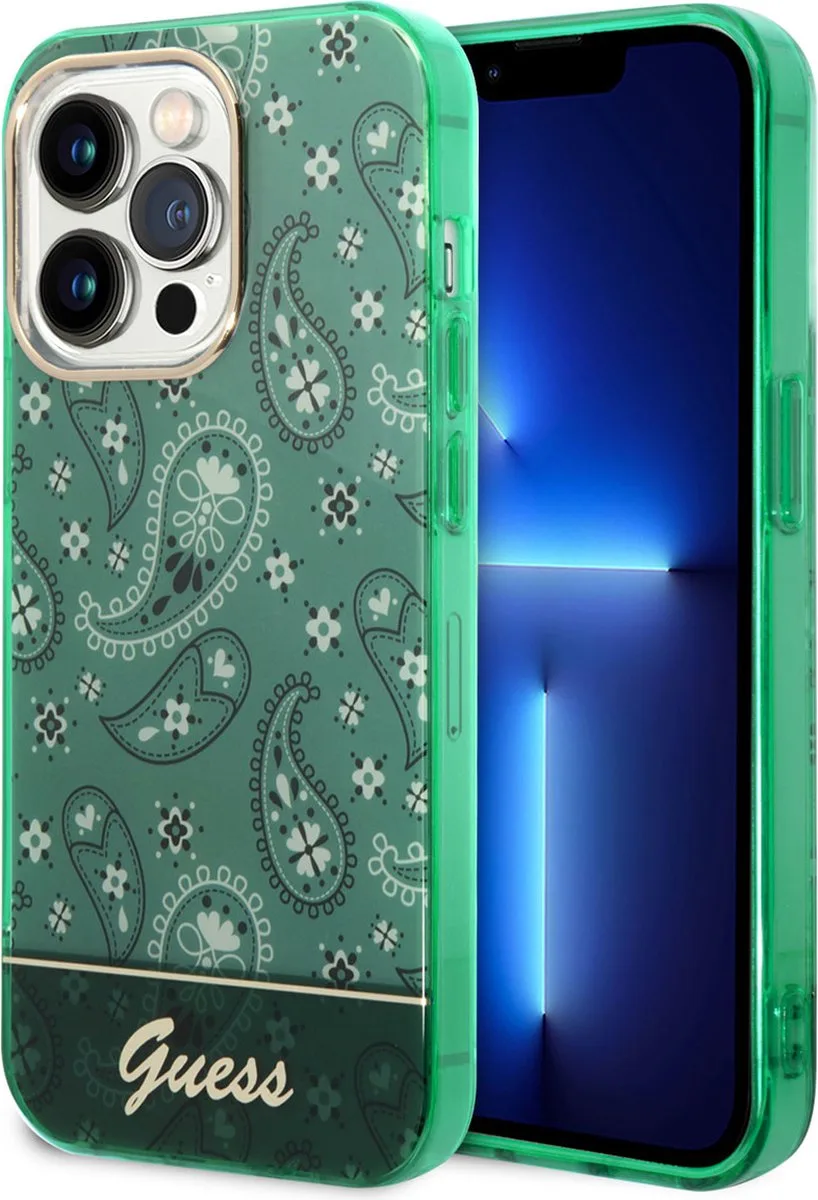 TPU Back Cover Telefoonhoesje voor Apple iPhone 14 Pro Max - Bescherm je Telefoon & Geniet van Stijlvolle Look van Guess in Groen – productfoto