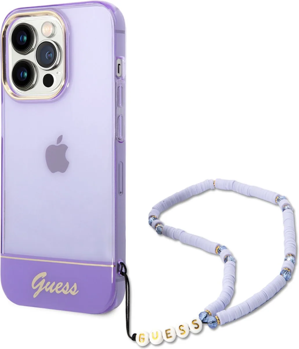 TPU Back Cover Telefoonhoesje voor Apple iPhone 14 Pro Max - Transparant - Bescherming & Stijl van Guess in Paars – productfoto