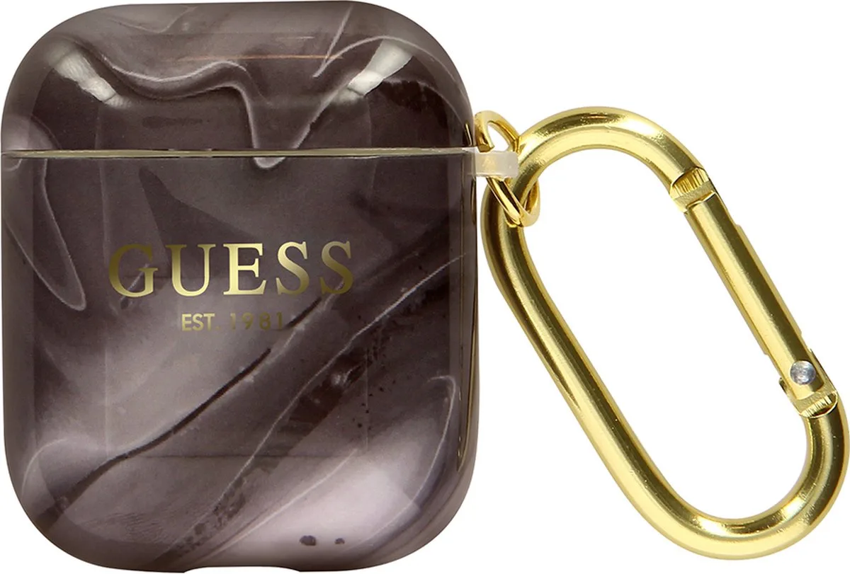 TPU Shiny Marble Case voor Apple Airpods 1 & 2 van Guess in Zwart – productfoto
