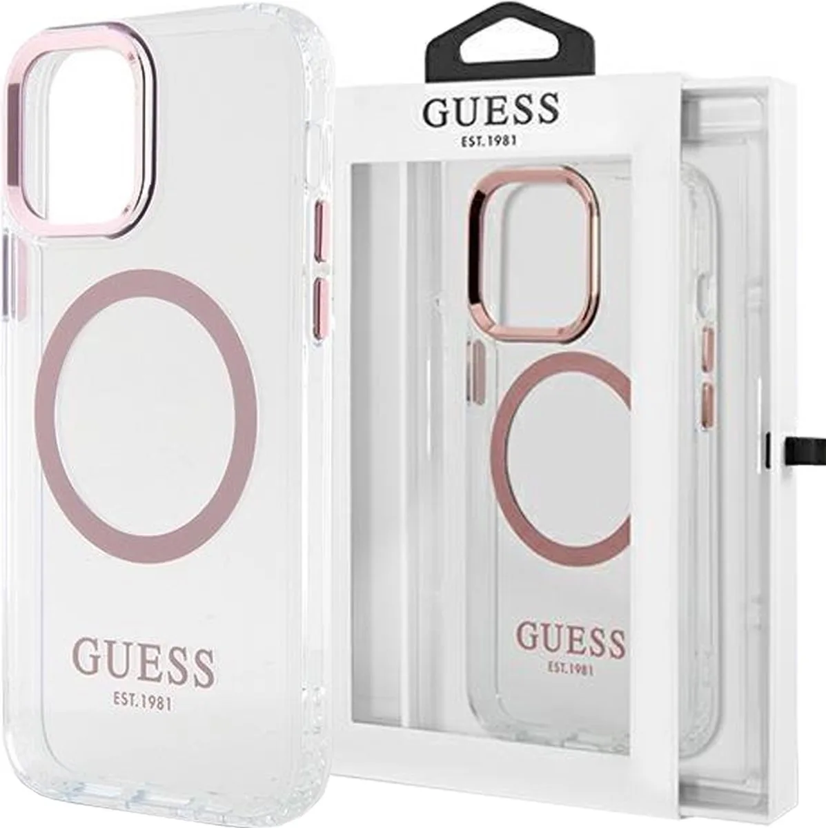 Translucent Back Case (MagSafe Compatible) - Geschikt voor Apple iPhone 12/12 Pro (6.1") von Guess in Rosa – Produktfoto