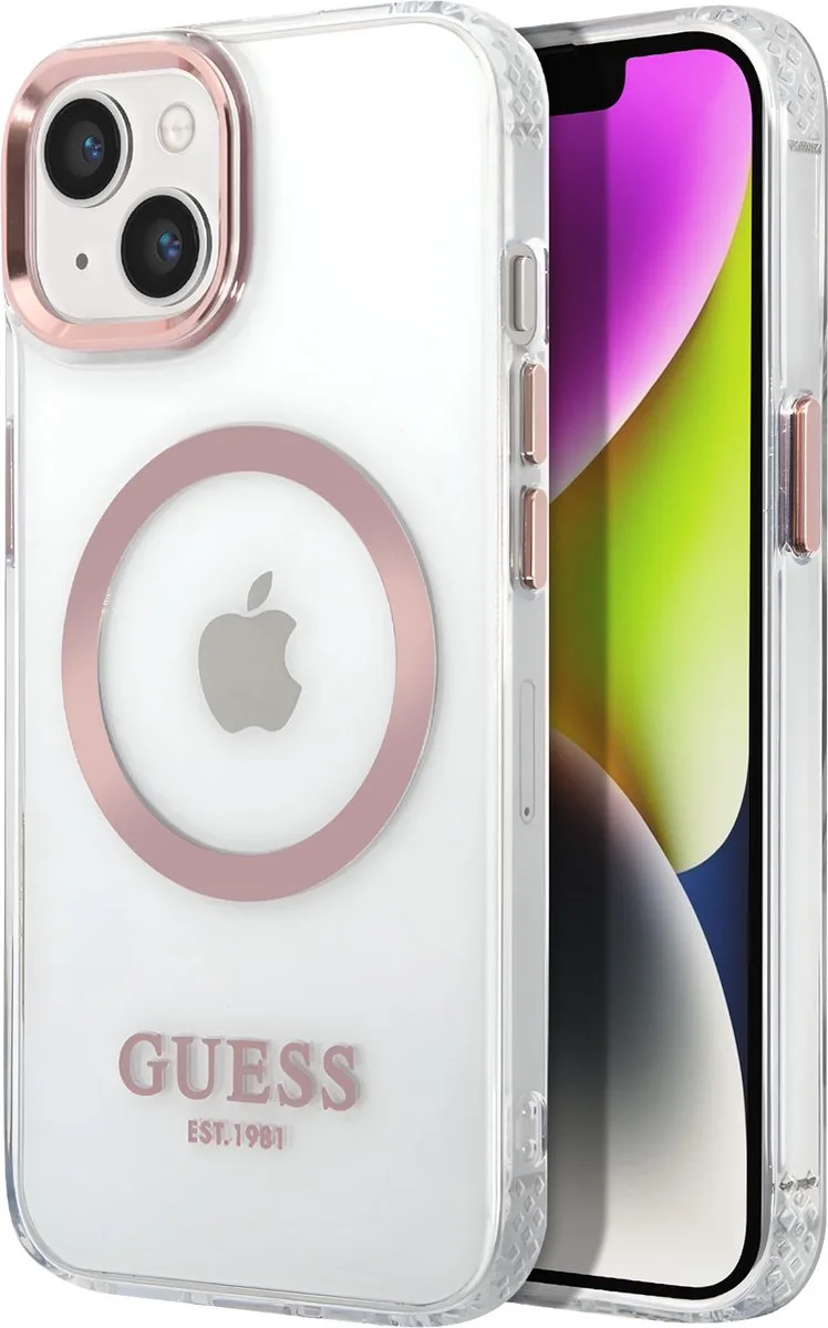 Transparante TPU Back Cover Magsafe Telefoonhoesje voor Apple iPhone 14 Plus – Bescherm je Telefoon! van Guess in Roze – productfoto