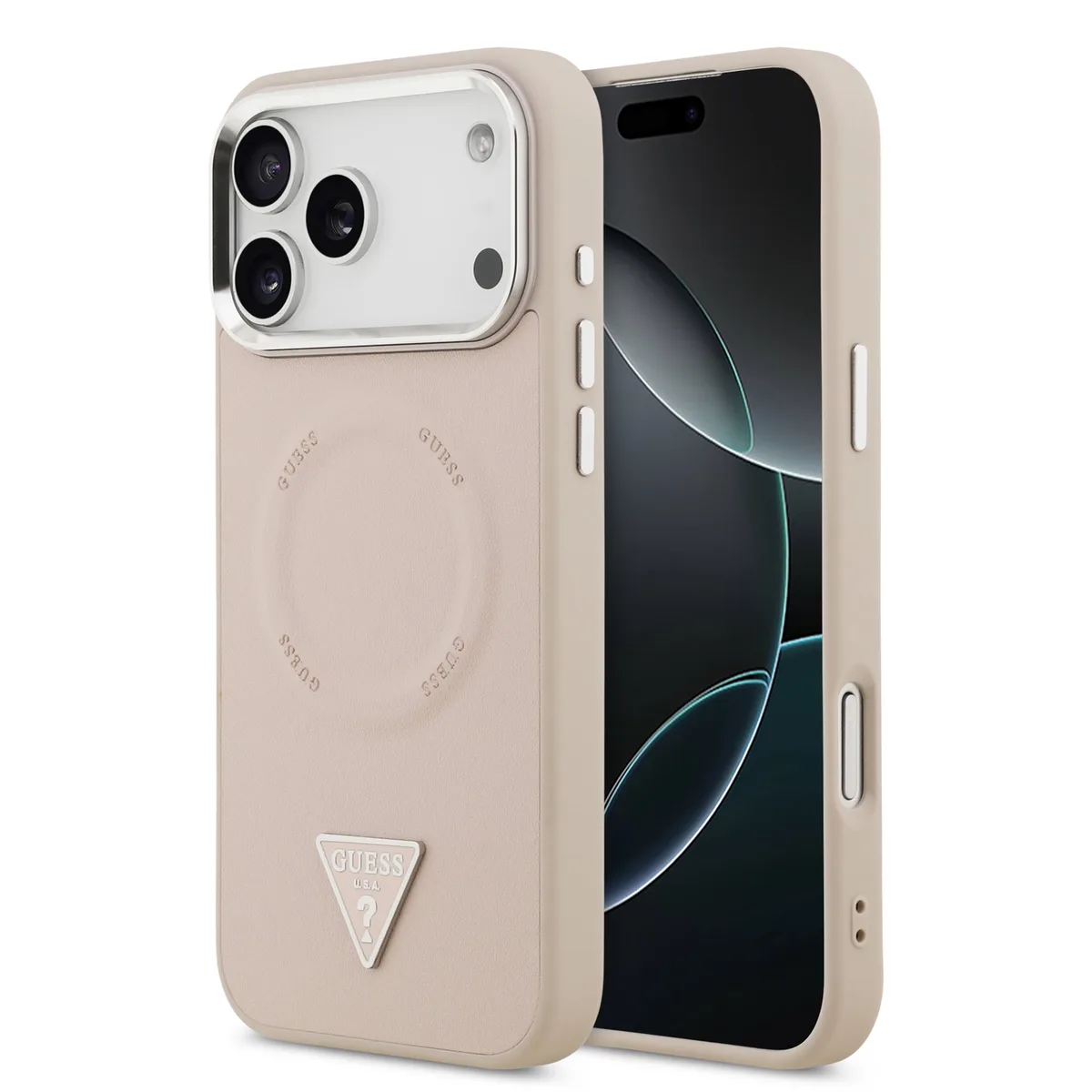 Triangle Logo hoesje met MagSafe voor iPhone 17 Pro Max en iPhone 18 Pro Max - Roze de Guess – photo produit