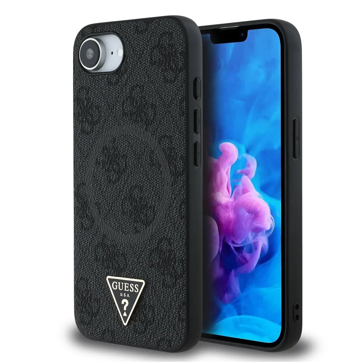 Triangle Metal Logo met MagSafe iPhone 16e hoesje - Zwart van Guess – productfoto