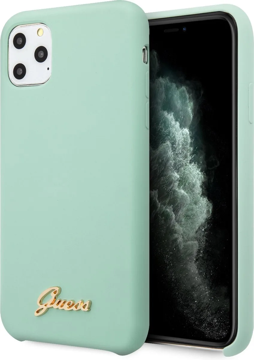 Vintage Siliconen Backcase hoesje iPhone 11 Pro Max Groen de Guess en Mintgroen – photo produit