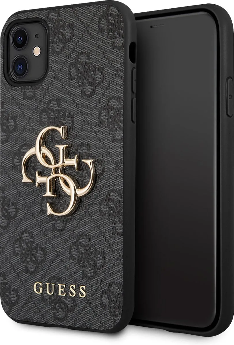 Zwart hoesje van Guess - Backcover - geschikt voor iPhone 11 - 4G - Hardcase TPU - Big Metal Logo von Guess in Grau – Produktfoto