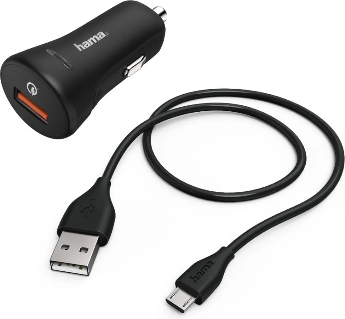 Auto-opladerset, Micro USB, 3A, oplader QC3.0 + Micro-USB-Kabel, 1,5m,zwart från Hama i Svart – produktbild