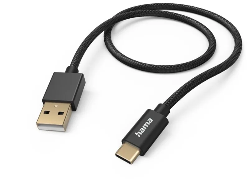 Fabric USB-A naar USB-C kabel - Oplaadkabel geschikt voor Samsung / Android - Power Delivery - 3A USB2.0 - 480Mbps - 150cm van Hama in Zwart – productfoto