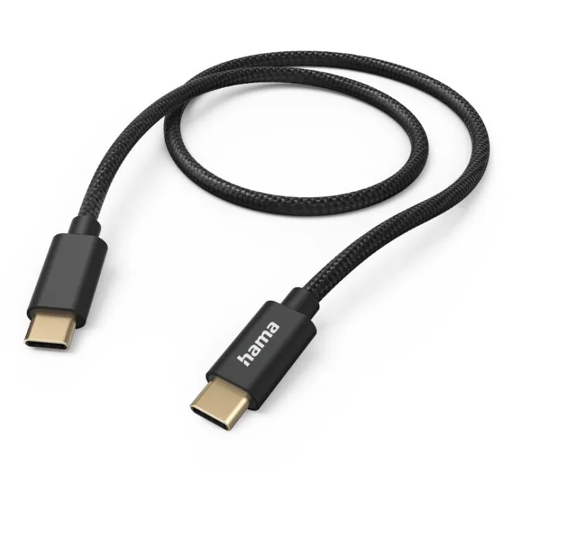 Fabric USB-C naar USB-C kabel - Oplaadkabel geschikt voor Samsung / Android - Power Delivery - 3A USB2.0 - 480Mbps - 150cm från Hama i Svart – produktbild