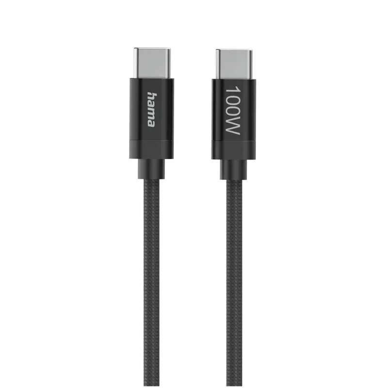 Fabric USB-C - USB-C 100W 1.5 m nylon Oplader Zwart van Hama – productfoto 1 van 6