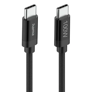 Fabric USB-C - USB-C 100W 1.5 m nylon Oplader Zwart van Hama – productfoto 2 van 6