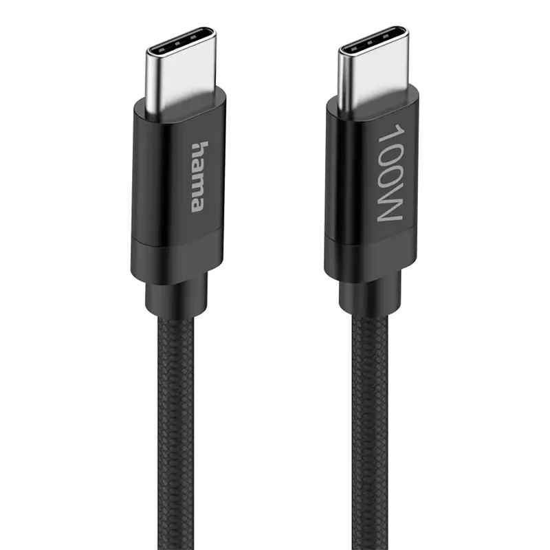 Fabric USB-C - USB-C 100W 1.5 m nylon Oplader Zwart van Hama – productfoto 2 van 6