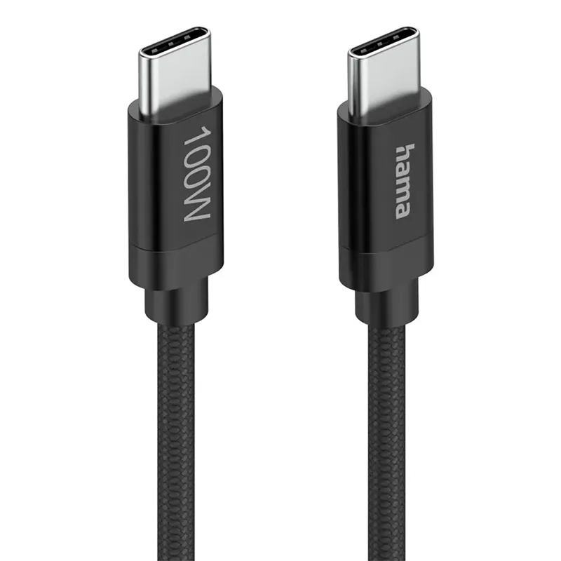 Fabric USB-C - USB-C 100W 1.5 m nylon Oplader Zwart van Hama – productfoto 3 van 6