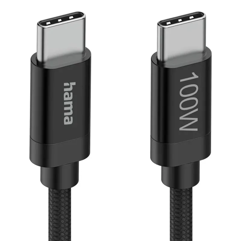 Fabric USB-C - USB-C 100W 1.5 m nylon Oplader Zwart van Hama – productfoto 5 van 6