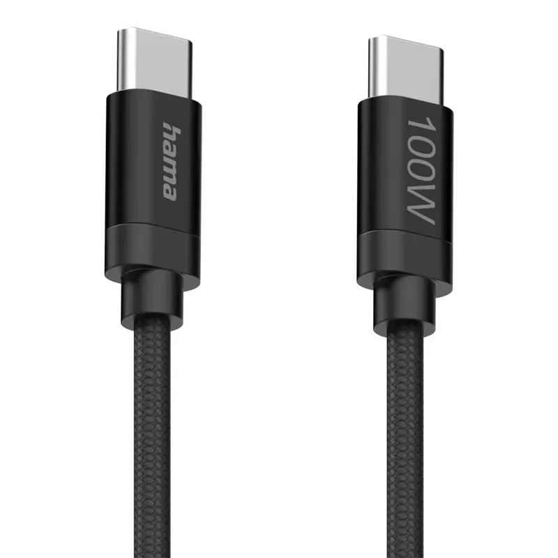 Fabric USB-C - USB-C 100W 1.5 m nylon Oplader Zwart van Hama – productfoto 4 van 6