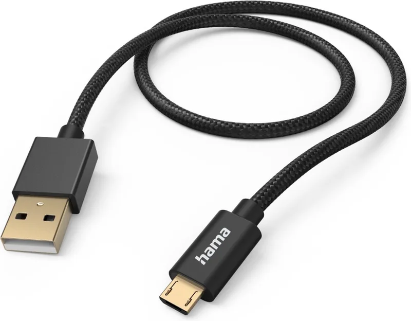 Fabric USB-kabel 1,5 m USB 2.0 USB A Micro-USB B från Hama i Svart – produktbild