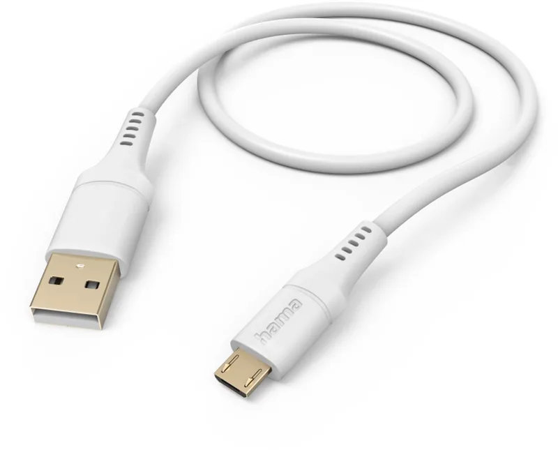 Flexible USB-kabel 1,5 m USB 2.0 USB A Micro-USB B by Hama in White – product photo
