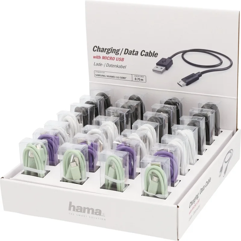 Hama 00187242 USB-kabel USB 2.0 0,75 m USB A Micro-USB A Zwart, Groen, Paars, Wit fra Hama i Sort, Grøn, Lilla, Hvid – produktbillede