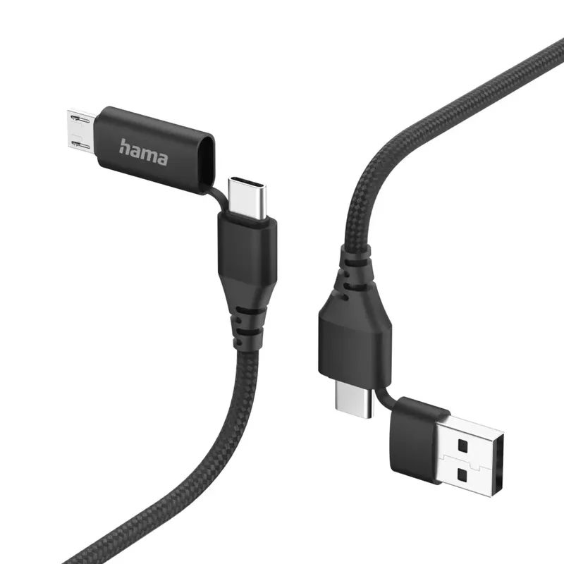 Hama 00201537 USB-kabel USB 2.0 USB-A stekker, USB-C stekker, USB-micro-A stekker 1.5 m Stoffen mantel by Hama in Black – product photo