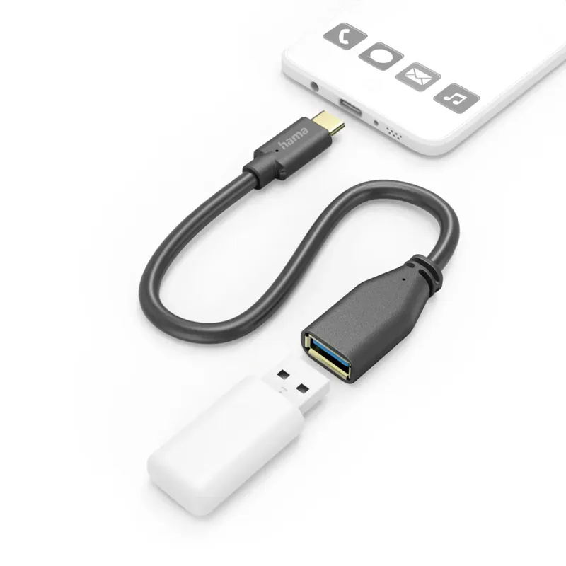 Hama 00201605 USB-kabel USB 3.2 Gen1 USB-A bus, USB-C stekker 0.15 m van Hama in Zwart – productfoto