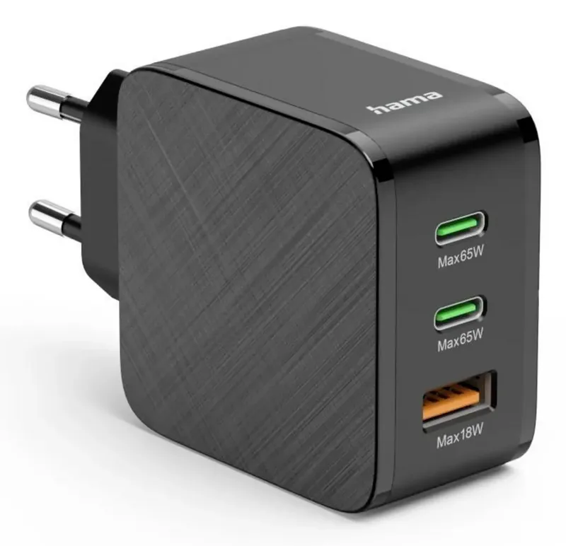 Hama 00201965 USB Ladegerät 65 W USB-C® 3.0 Buchse, USB-A Buchse SuperCharge, Quick Charge 3.0, USB PD 3.0 Schwarz Innenbereich, Steckdose GaN von Hama – Produktfoto