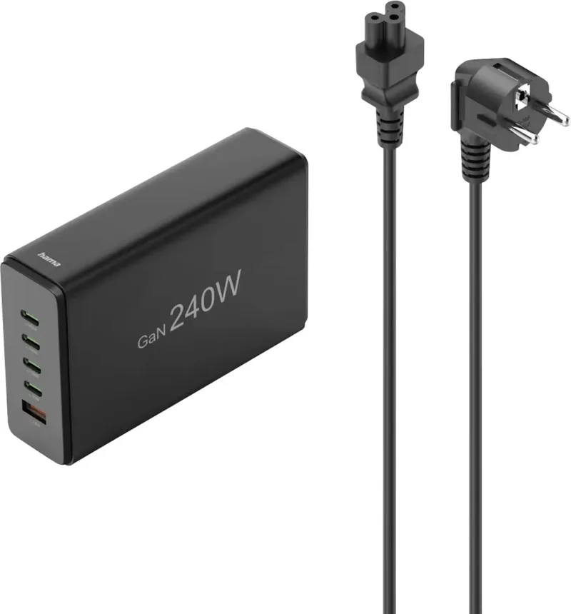 hama 00201977 USB-Ladestation 5 Ports, GaN, Schnellladegerät, 4xUSB-C, 1xUSB-A, PD, 240 W van Hama – productfoto