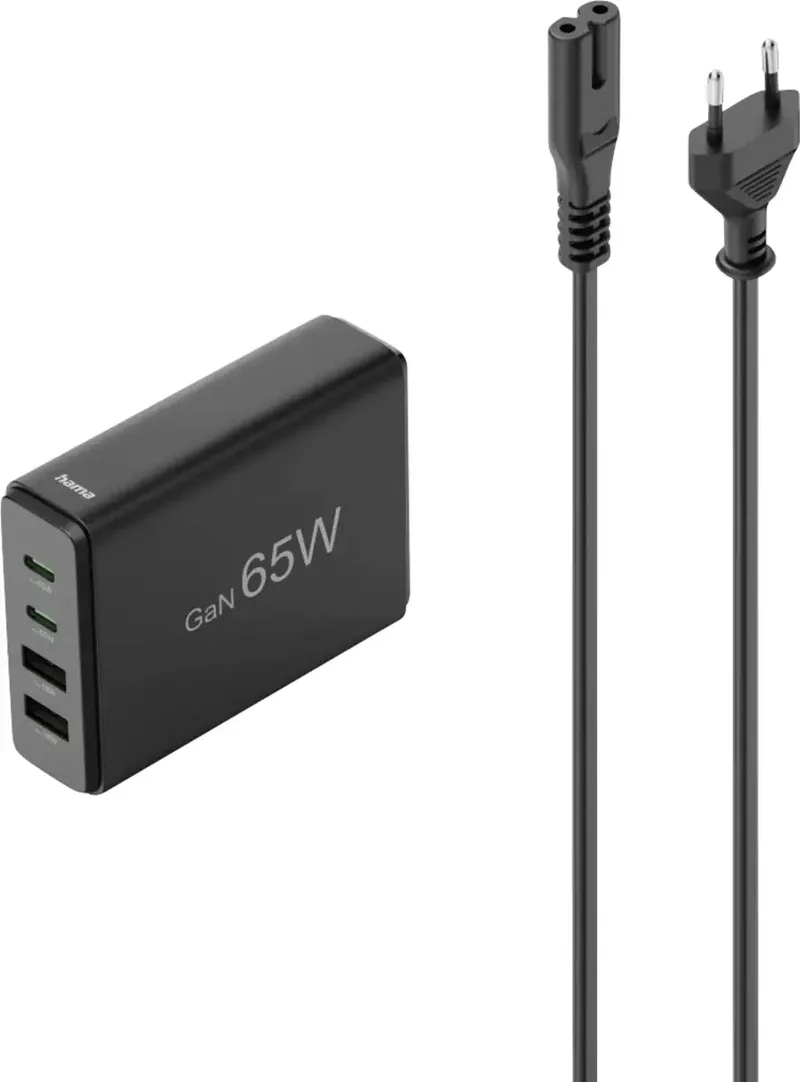 hama 00201979 USB-Ladestation 4 Ports, GaN, Schnellladegerät, 2xUSB-C, 2xUSB-A, PD, 65 W de Hama – photo produit