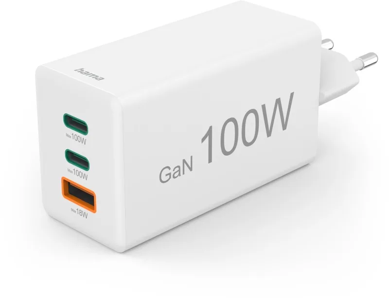 Hama 100W GaN Snellader - 2x USB-C PD, 1x USB-A QC - mini by Hama in White – product photo