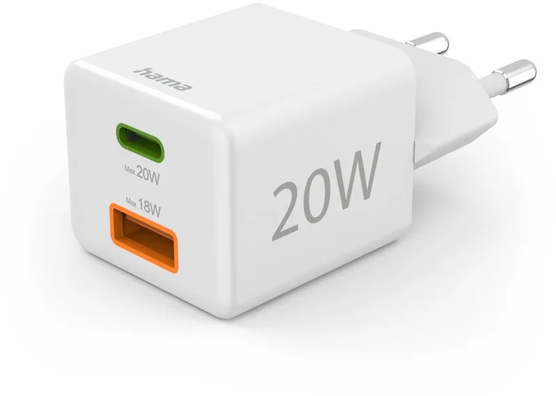 Hama 20W Snellader - 1x USB-C PD, 1x USB-A QC - mini by Hama in White – product photo