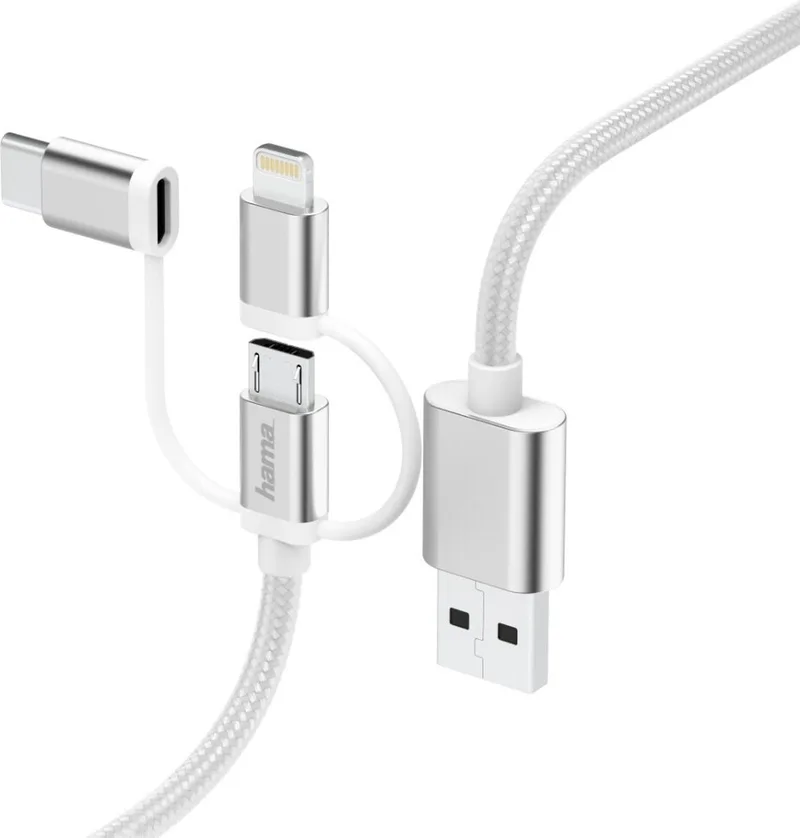 Hama 3in1-micro-USB-kabel met adapter naar USB-Type-C en Lightning, 0,2m by Hama in White – product photo