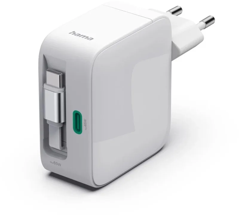 Hama 65W Snellader - 2x USB-C - Uittrekbare oplaadkabel by Hama in White – product photo