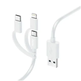 Laad/synchrokabel 3 in 1 met micro USB/USB type-C/lightning 1m Oplader Wit van Hama – productfoto 1 van 2