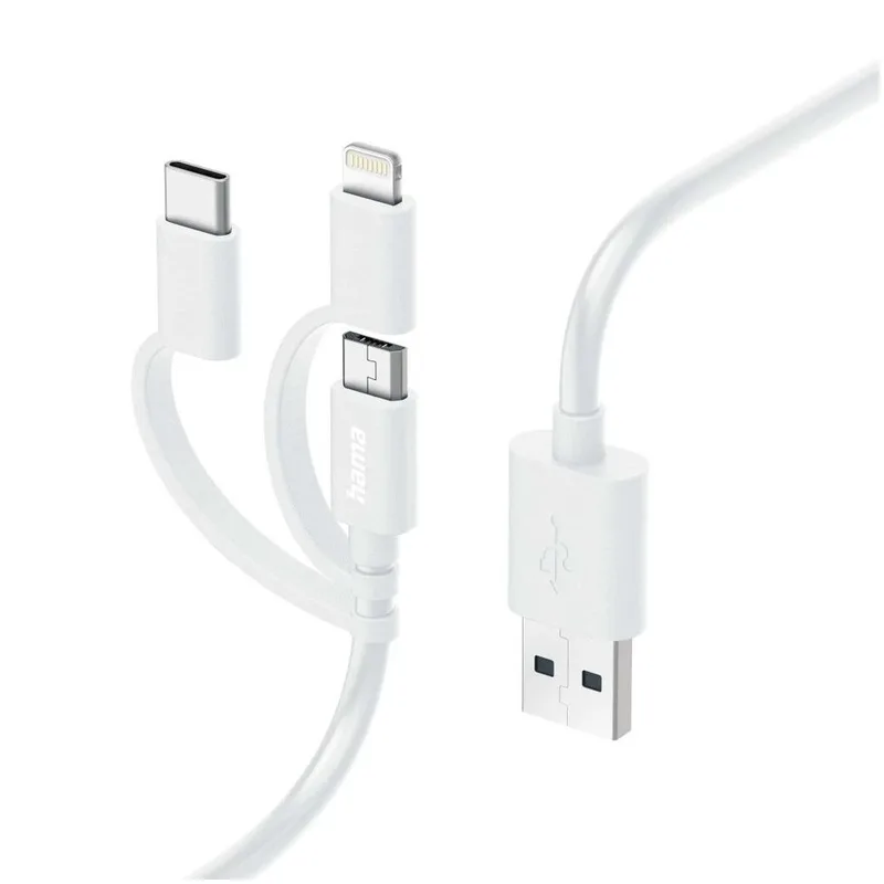 Laad/synchrokabel 3 in 1 met micro USB/USB type-C/lightning 1m Oplader Wit van Hama – productfoto 1 van 2