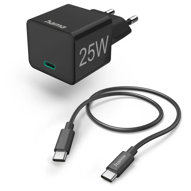 Mini-charger set USB-C 25 Watt PD Oplader Zwart van Hama – productfoto