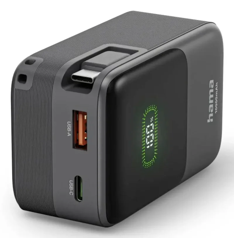 Powerbank 10000 mAh Quick Charge 3.0 LiPo van Hama in Antraciet – productfoto