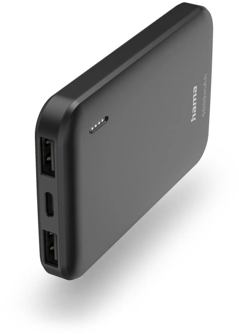 Powerbank - Pocket - 5000mAh - 10W - 2x USB-A, 1x USB-C by Hama in Anthracite – product photo