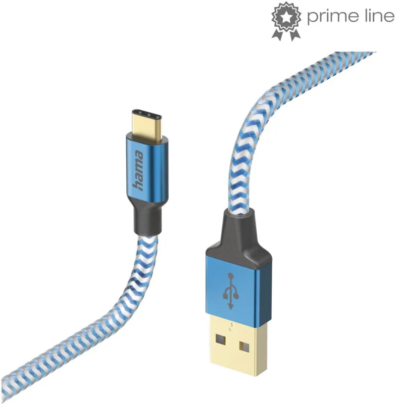 Reflective USB-A naar USB-C Kabel - Oplaadkabel geschikt voor Samsung / Android - Gevlochten nylon - 3A USB 2.0 - 480Mbps - 150cm - Blauw by Hama in Blauw – USB-A naar USB-C Kabel – product photo