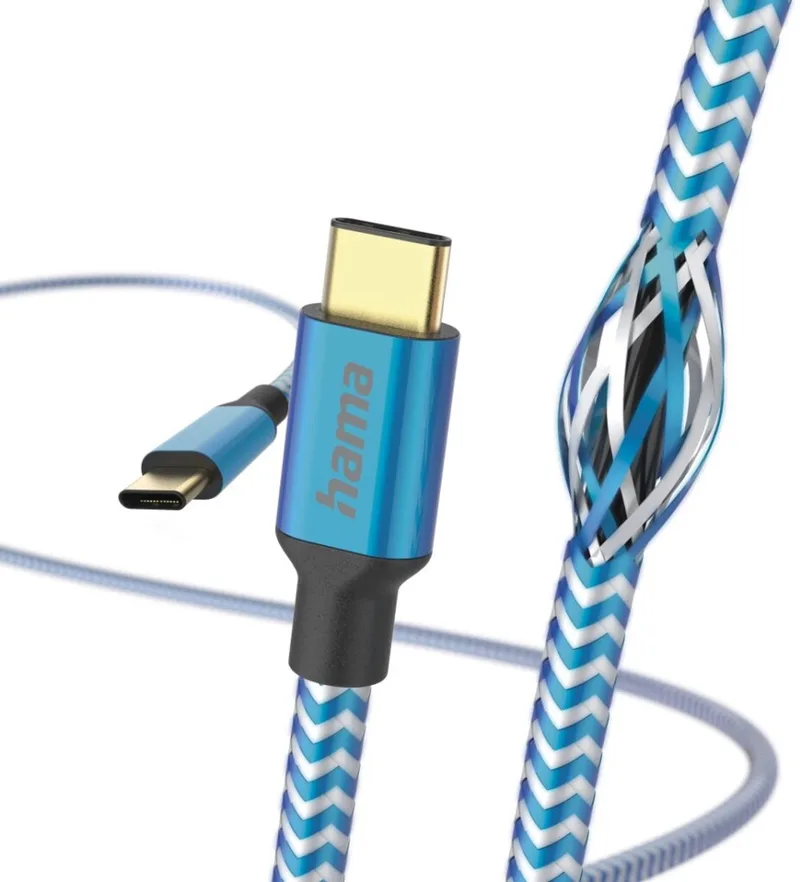 Reflective USB-C naar USB-C Kabel - Oplaadkabel geschikt voor Samsung / Android - Gevlochten nylon - 3A USB 2.0 - 480Mbps - 150cm by Hama in Blue – product photo
