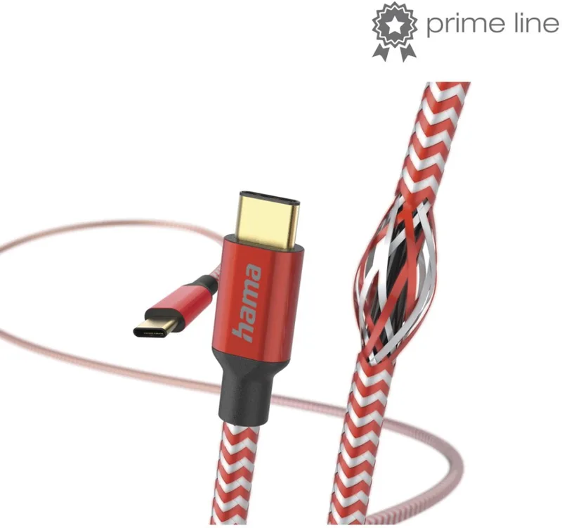 Reflective USB-C naar USB-C Kabel - Oplaadkabel geschikt voor Samsung / Android - Gevlochten nylon - 3A USB 2.0 - 480Mbps - 150cm - Rood by Hama in Rood – USB-C naar USB-C Kabel – product photo