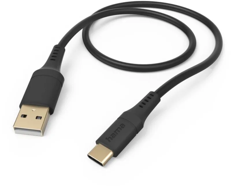 Silicone USB-A naar USB-C Kabel - Oplaadkabel geschikt voor Samsung / Android - 3A USB 2.0 - 480Mbps - 150cm by Hama in Black – product photo