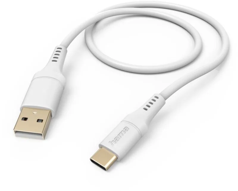 Silicone USB-A naar USB-C Kabel - Oplaadkabel geschikt voor Samsung / Android - 3A USB 2.0 - 480Mbps - 150cm från Hama i Vit – produktbild