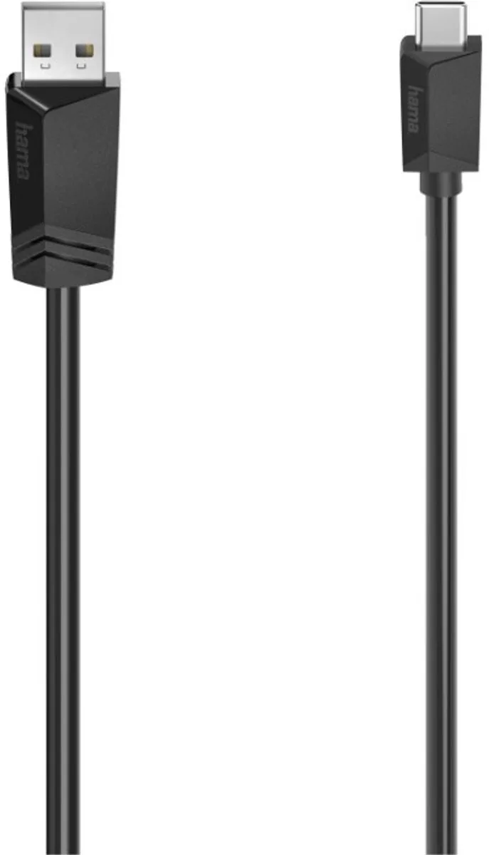 USB-C-kabel USB-A-stekker - USB-C-stekker USB 2.0 480 Mbit/s 0,75 M von Hama in Schwarz – Produktfoto