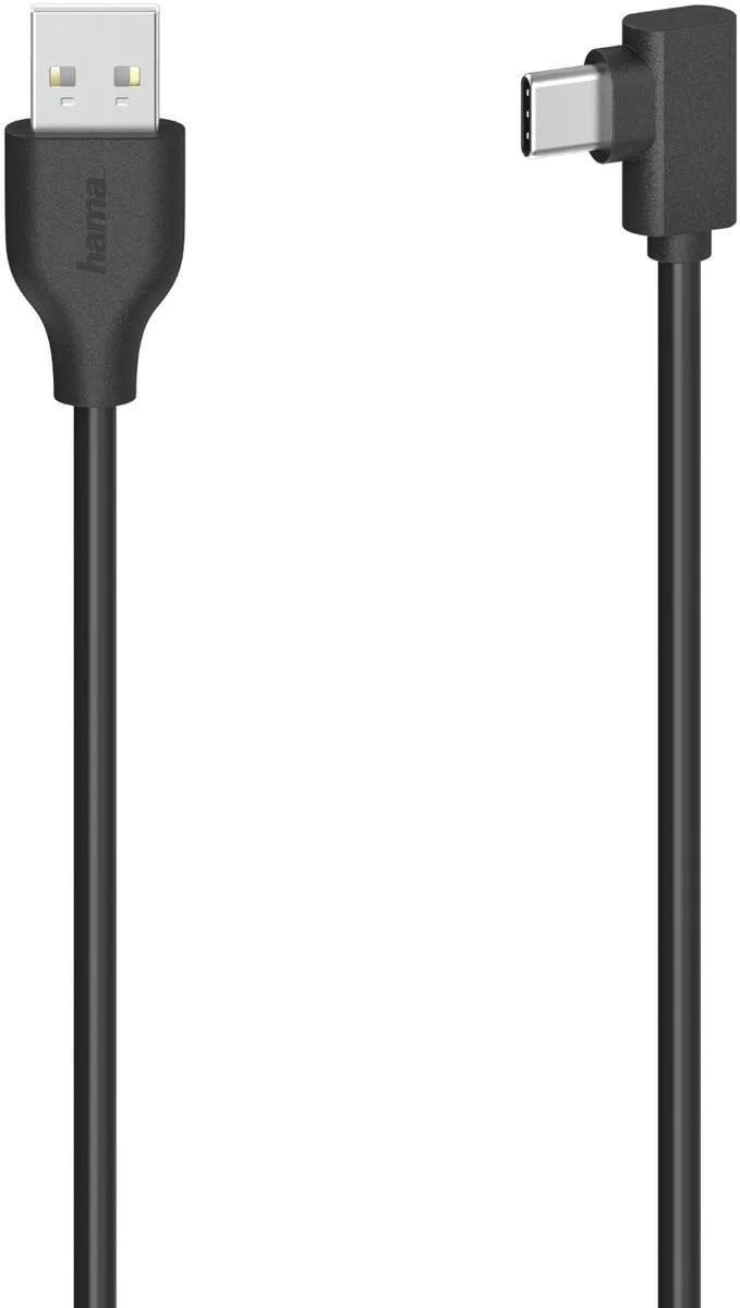 USB-C-kabel USB-C-stekker - USB-A-stekker 90° USB 2.0 480 Mbit/s 0,75m fra Hama i Sort – produktbillede