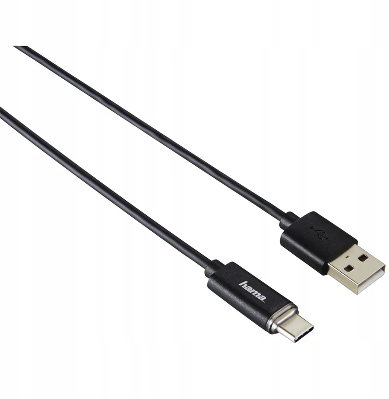 USB-C naar USB 2.0 kabel 1m met LED laadindicator van Hama in Zwart – productfoto