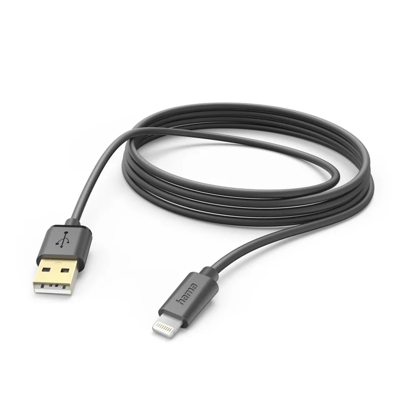 USB-Kabel, USB-A naar Lightning, 3 m, zwart Oplader Zwart de Hama – photo produit