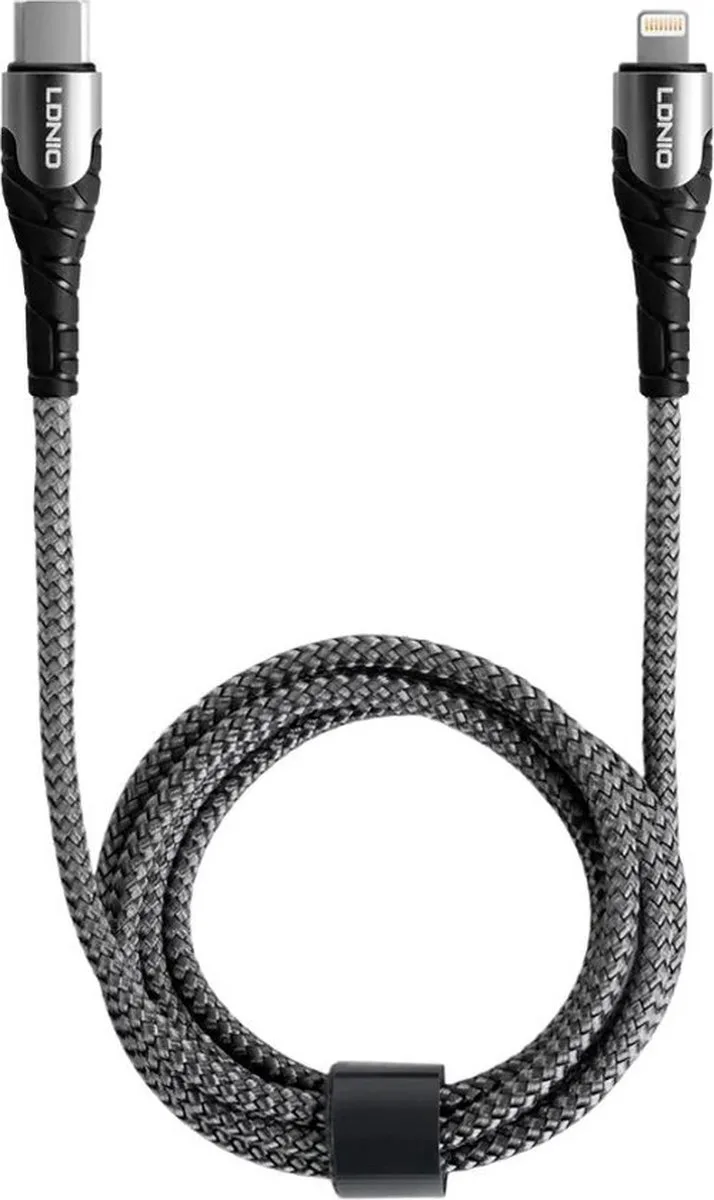 LC112 Oplaadkabel USB-C naar Geschik voor: Lightning - 30W vermogen - Touw kabel - 2M Geschikt voor : Apple iPhone - X / Xs / Xs Max / 11 / 12 Pro / 12 Pro Max / 13 / 13 Pro / 13 Pro Max / 14 / 14 Pro / 14 Pro Max - Zwart de LDNIO en Gris – photo produit