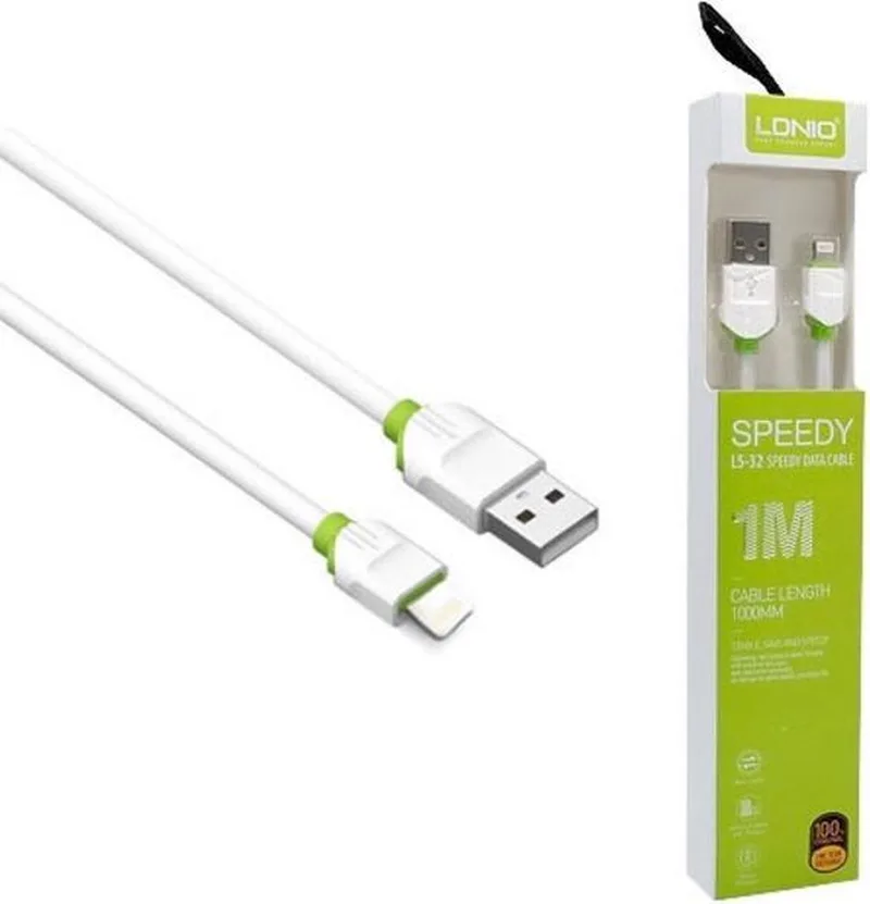 LDNIO 2m Lightning USB kabel 2.4A Geschikt voor: Apple iPhone 12 / 11 / X / XS / XR / MAX / SE / 5 / 6 / 7 / 8 / Plus by LDNIO in White – product photo
