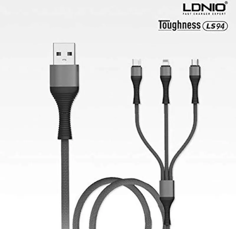 LDNIO 3 in 1 Oplaadkabel Micro USB, Lightning en USB-C - 2.4A Snellader de LDNIO en Noir – photo produit