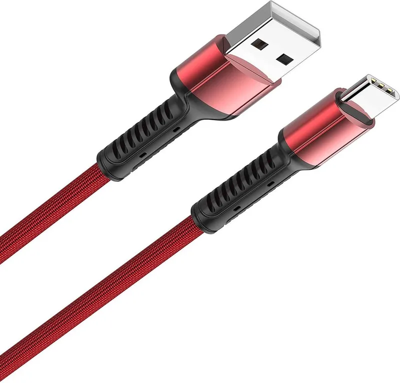 LS63 Toughness USB C Type Oplaad Kabel 2.4A Fast Cable - Geschikt voor: o.a Samsung / Sony / Motorola / Nokia / Xiaomi / LG / OnePlus / Huawei by LDNIO in Red – product photo