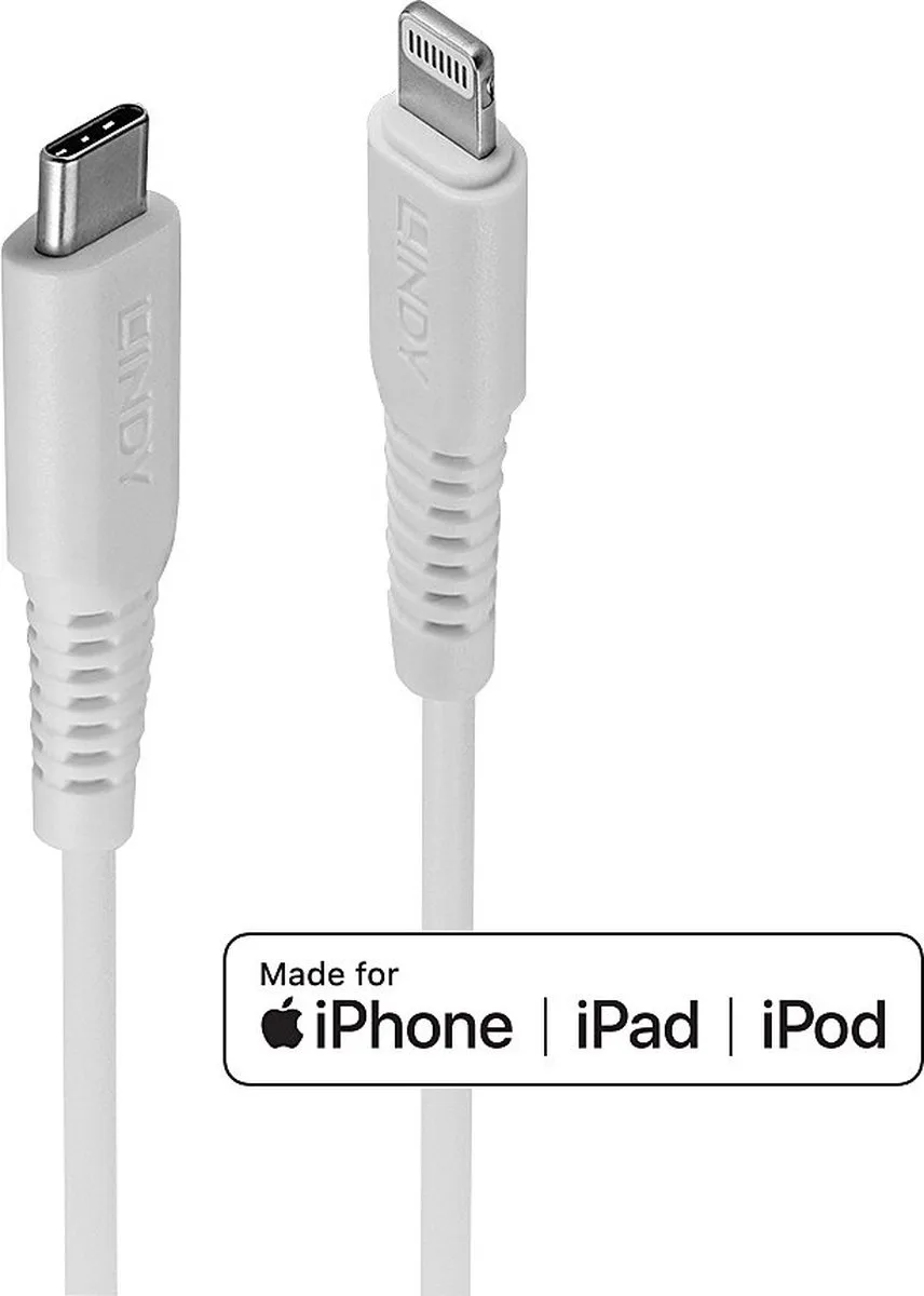 USB-kabel USB 2.0 Apple Lightning-stik , USB-C® stik 2.00 m Hvid 31317 fra Lindy i Hvid – produktbillede