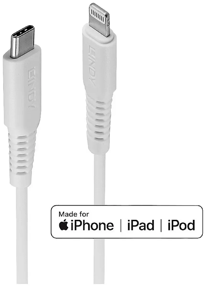 USB-kabel USB 2.0 Apple Lightning-stik , USB-C® stik 1.00 m Afskærmet 31316 fra Lindy i Hvid – produktbillede
